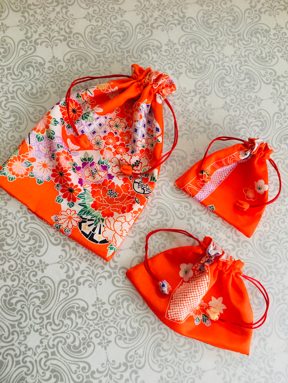 七五三のお着物リメイク ハンドメイド巾着袋 その他バッグ こけし