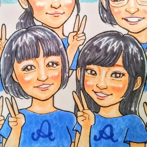 似顔絵A4！大人数！4名～。チーム、家族、卒業、敬老の日、父の