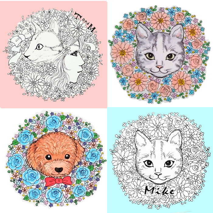 ペットの似顔絵！はがきサイズ線画！お洒落なアイコンも！犬、猫