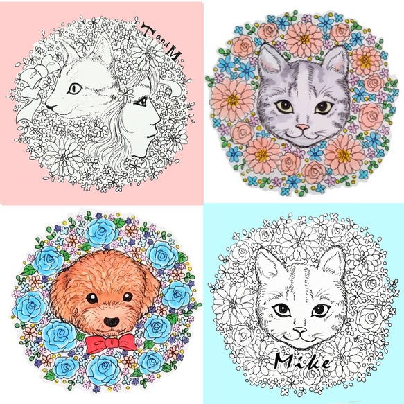 【ペット画ミニサイズ】オーダー制作　犬　猫　動物　イラスト 額縁なし】ペットの肖像画制作《A5サイズ》犬猫