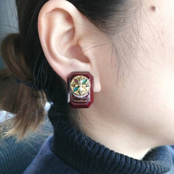 Vintage Earrings ヴィンテージイヤリング＜Burgundy＞ 5枚目の画像