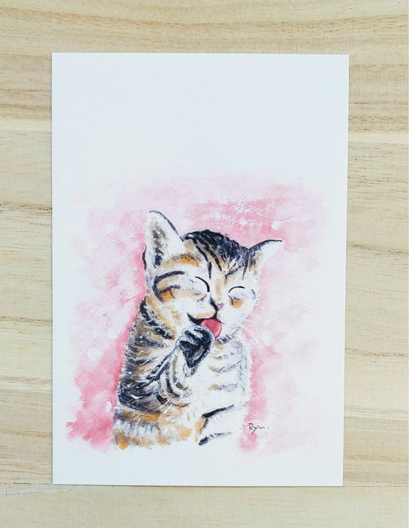 ポストカード 猫 【選べる3枚】『キゲンがイイ』 ねこ ペット 絵 イラスト 水彩 ハガキ 誕生日 メッセージ カード 1枚目の画像