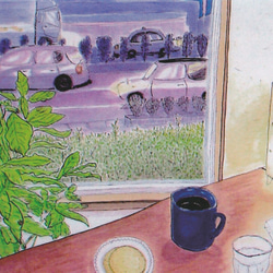 風景画 【選べる3枚】『癒しのひととき』 ポストカード カフェ 夕暮れ コーヒー 絵 イラスト 絵画 水彩画 ハガキ 1枚目の画像