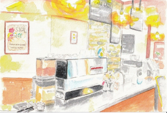 風景画 水彩画 【選べる3枚】 カフェ アート 『ラ・マルゾッコ』 ポストカード コーヒー 絵 絵画 ハガキ インテリア 2枚目の画像