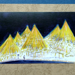 冬晴れの長野、黒姫山としなの鉄道（透明水彩風景画） Nagano in