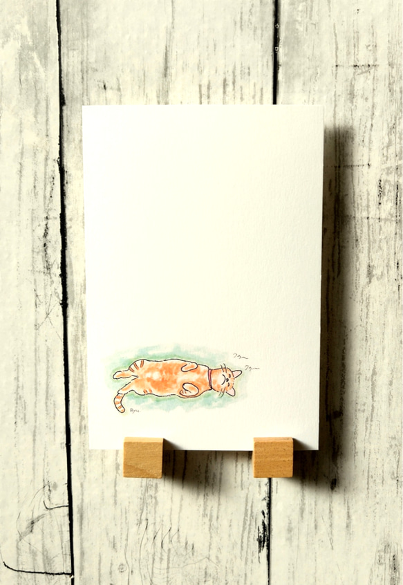 猫 ポストカード 【選べる3枚】『ニャまけてます』 ねこ ペット 絵 イラスト 水彩画 ハガキ 暑中見舞い 2枚目の画像
