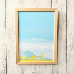 小さな絵画 風景画 『小さな幸せ』 アート ポスター 菜の花 山 花 空 風水
