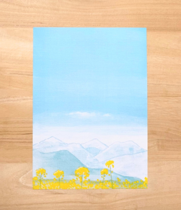 風景画 山の絵 『小さな幸せ』 菜の花 山 花 空 春 風水 玄関 絵 絵画 水彩 アート インテリア ポスター  A4 5枚目の画像