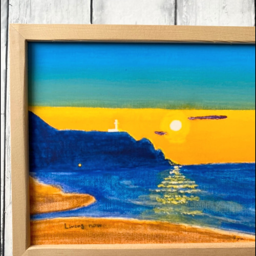 激安挑戦！！ 原画 絵画 風景画 F3 夕焼け空と海】アクリル画 海