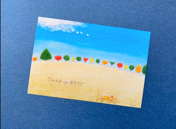 風景画 猫【選べる3枚】『Take it easy』 ポストカード 北欧風  紅葉 イラスト かわいい 絵 水彩 ハガキ 1枚目の画像