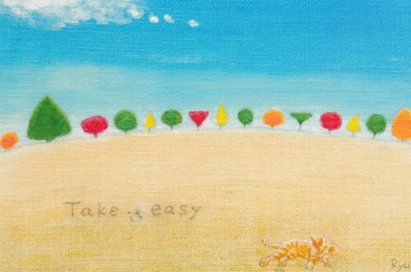 風景画 猫【選べる3枚】『Take it easy』 ポストカード 北欧風  紅葉 イラスト かわいい 絵 水彩 ハガキ 2枚目の画像