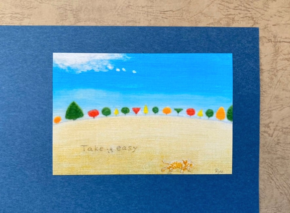 風景画 猫【選べる3枚】『Take it easy』 ポストカード 北欧風  紅葉 イラスト かわいい 絵 水彩 ハガキ 4枚目の画像