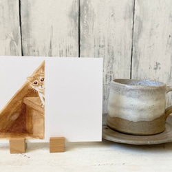 【選べる3枚】 コーヒー で描いています『ほっこりするね』 ポストカード 猫 ねこ ペット 絵 絵画 イラスト 水彩画 2枚目の画像