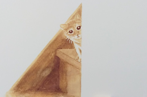 【選べる3枚】 コーヒー で描いています『ほっこりするね』 ポストカード 猫 ねこ ペット 絵 絵画 イラスト 水彩画 3枚目の画像