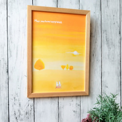 風景画 猫 『あなたに良いことが訪れますように』 アート ポスター 夕陽 名言 絵 絵画 水彩画 かわいい インテリア 2枚目の画像