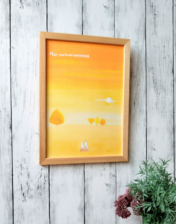 風景画 猫 『あなたに良いことが訪れますように』 アート ポスター 夕陽 名言 絵 絵画 水彩画 かわいい インテリア 2枚目の画像