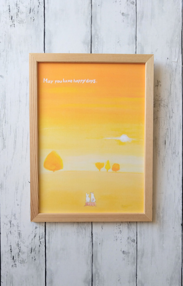 あなたに良いことが訪れますように』 アート ポスター 猫 夕陽 名言 絵