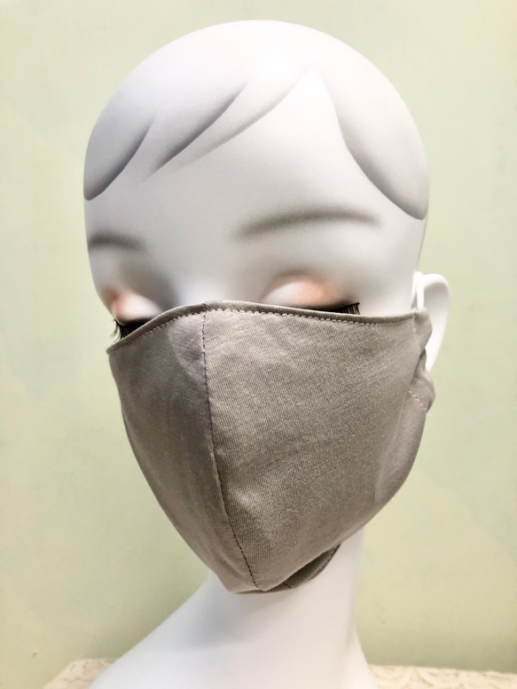 コットン接触冷感　マスク　大きめ　L グレージュ　ひんやりクール　夏マスク　シンプル　ファンデーション汚れが目立たない 3枚目の画像