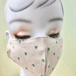 超人気　グリーン　カスレ水玉　ドット　緑　Mサイズ　接触冷感　マスク　通気性　ひんやりクール夏マスク　リネン　ナチュラル 5枚目の画像
