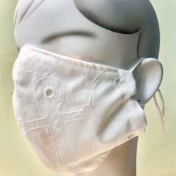 L男性　女性大きめマスク　白コットン接触冷感　ひんやりマスク　マリンレース　イカリ　アンカー　刺繍　夏マスク　綿100% 6枚目の画像