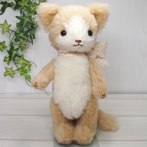 モヘア テディベア うさぎさん ハンドメイド ぬいぐるみ 白 茶 2体