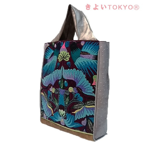 スザニ・総刺繍鳥さんのバッグ【A4が入ります】/着物に合うバッグ