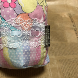 レトロアニマルの巾着【2】　給食袋　コップ袋　マチあり　裏地付き　ループエンド付き　女の子　小物入れ　入園・入学にも 5枚目の画像