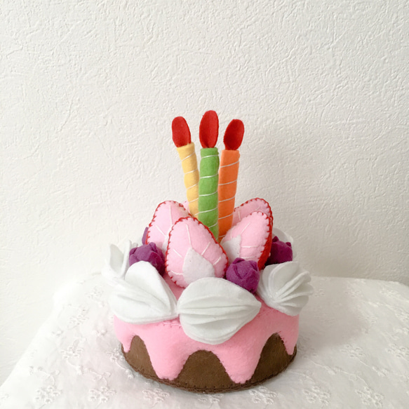 フェルトケーキ ⚪︎ ホール ⚪︎ ロウソク付き ぬいぐるみ masami