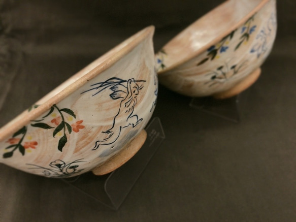 【清水焼】鳥獣戯画　飯碗（青） 8枚目の画像