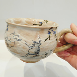 【清水焼】鳥獣戯画　たっぷりマグ(青) 4枚目の画像