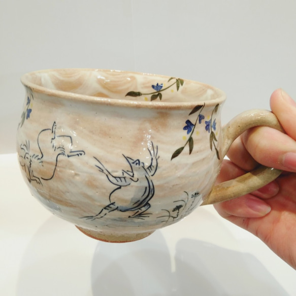【清水焼】鳥獣戯画　たっぷりマグ(青) 4枚目の画像