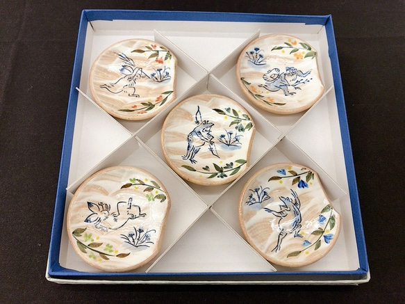 【清水焼】鳥獣戯画　豆皿箸置き5客セット 10枚目の画像