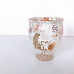 【清水焼】ハート猫　フリーカップ　ピンク 2枚目の画像