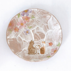 【清水焼】結び猫♡プレート皿　S ピンク 2枚目の画像