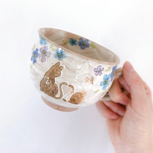 【清水焼】ハートネコ　スープカップ　ブルー 2枚目の画像