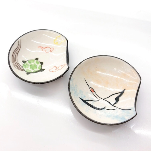 清水焼】お祝い 豆皿箸置き（鶴亀セット） 箸・箸置き あかね屋