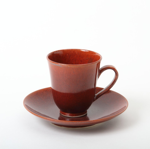 【清水焼】柿釉　細型コーヒー碗皿 1枚目の画像