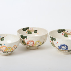 【清水焼】　繋がるふくろう　飯碗 (3羽) 6枚目の画像