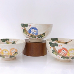 【清水焼】　繋がるふくろう　飯碗 (3羽) 5枚目の画像