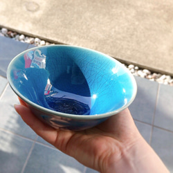 【清水焼】色変わり飯碗（波照間ブルー） 1枚目の画像