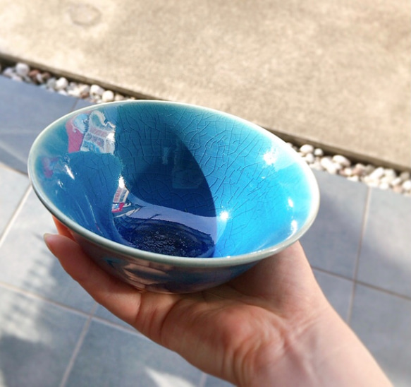 【清水焼】色変わり飯碗（波照間ブルー） 1枚目の画像