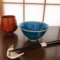 【清水焼】色変わり飯碗（波照間ブルー） 3枚目の画像