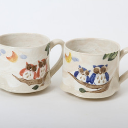 【清水焼】ふくろうの森マグカップ（青） 5枚目の画像