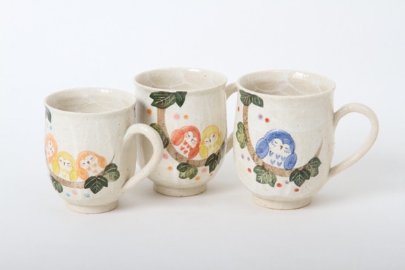 【清水焼】繋がるふくろうマグカップ （1羽） 5枚目の画像