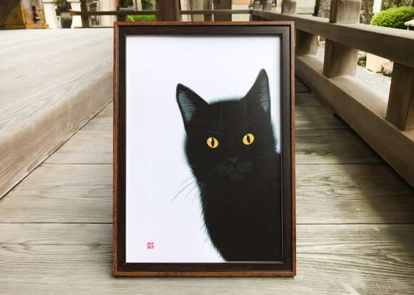 猫のポスター A4サイズ 「ひょこっと黒猫」 イラスト 千繪 通販