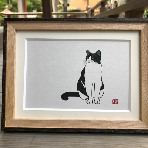 全国送料無料・イイ店 ポストカード 13077294 通販 千繪 イラスト 黒 フレーム付き 絵画