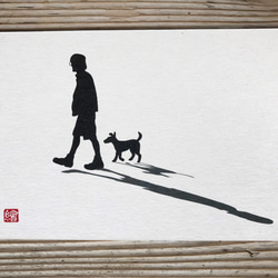 犬のシルエット　ポストカード　フレーム付き　「影法師」 2枚目の画像