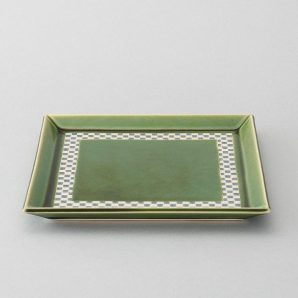 027-0408　小皿 取皿 和陶器 和モダン /織部角皿(小)　市松 4枚目の画像