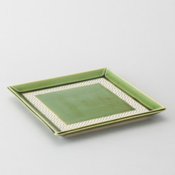 027-0409　小皿 取皿 和陶器 和モダン /織部角皿(小)　格子 3枚目の画像