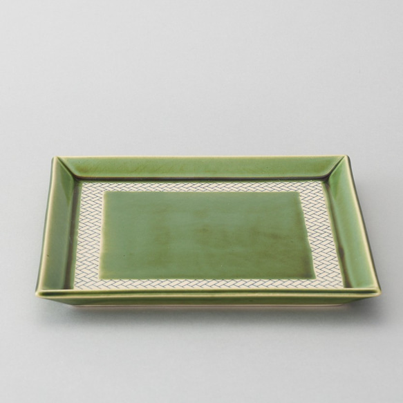 027-0409　小皿 取皿 和陶器 和モダン /織部角皿(小)　格子 4枚目の画像